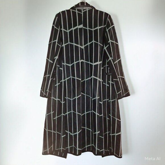 K Designer Black & White Geometric Leather-Panel Coat – Size S – Made in Lisbon - Picture 2 of 7